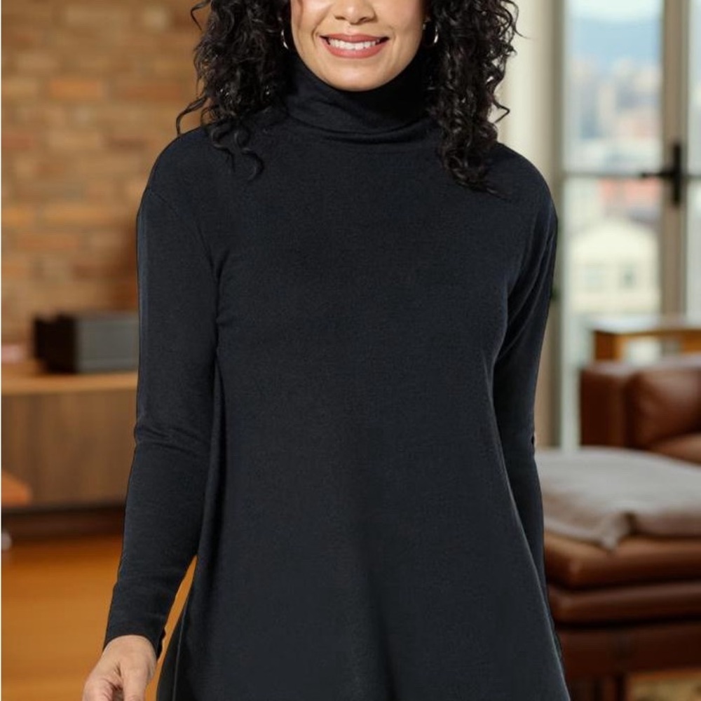 DG2 by Diane Gilman Black Brushed Knit Turtleneck Sweater w/Sheer Drape Back 2XL